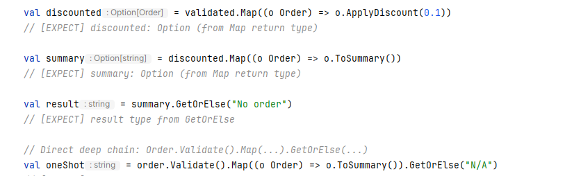 GALA inlay hints tracking types through Option Map and GetOrElse method chains